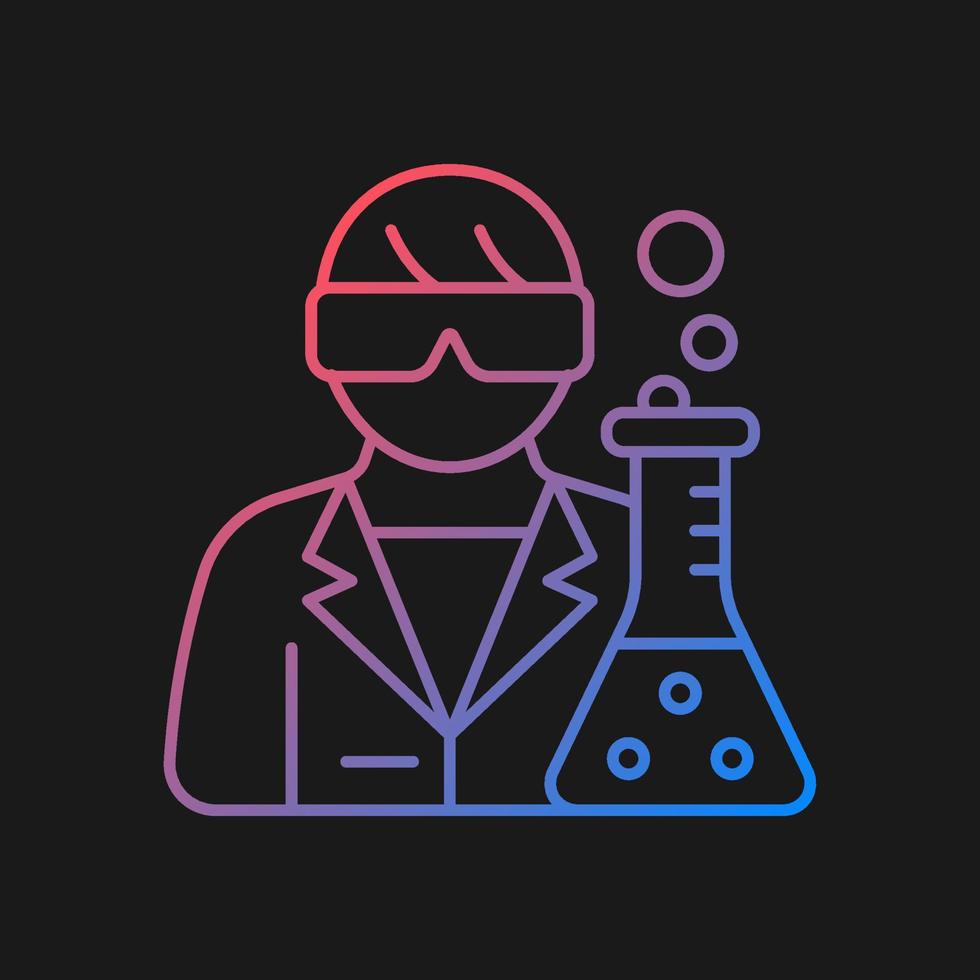 Medical researcher gradient vector icon for dark theme. Biomedical scientist. Develop methods for treating disease. Thin line color symbol. Modern style pictogram. Vector isolated outline drawing