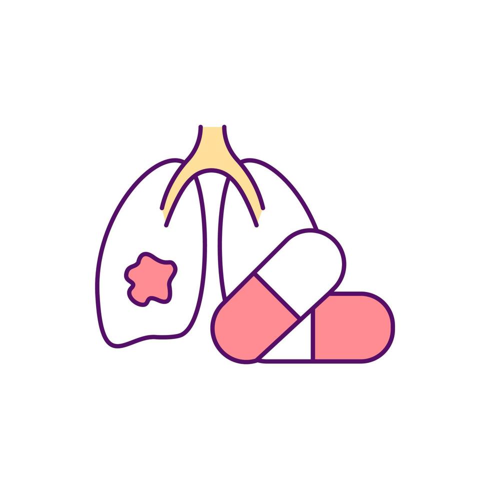 tratamiento de infección pulmonar icono de color rgb. consumo de antibióticos. el tratamiento de la neumonía bacteriana y viral con medicamentos. medicamentos para enfermedades pulmonares. ilustración vectorial aislada. dibujo lineal relleno simple vector