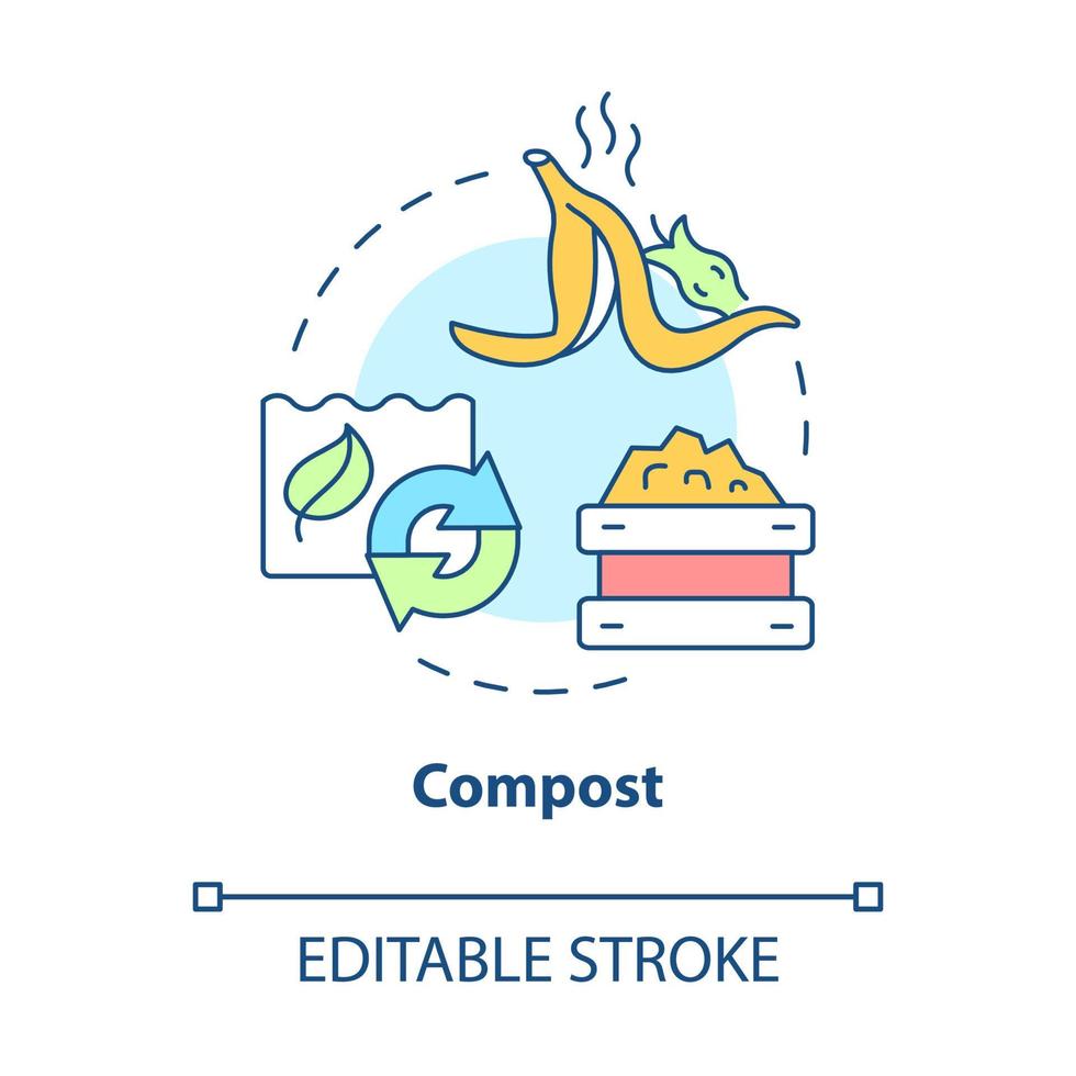 Compost concept icon. Organic trash. Recycled garbage. Minimize waste abstract idea thin line illustration. Isolated outline drawing. Editable stroke. Roboto-Medium, Myriad Pro-Bold fonts used vector