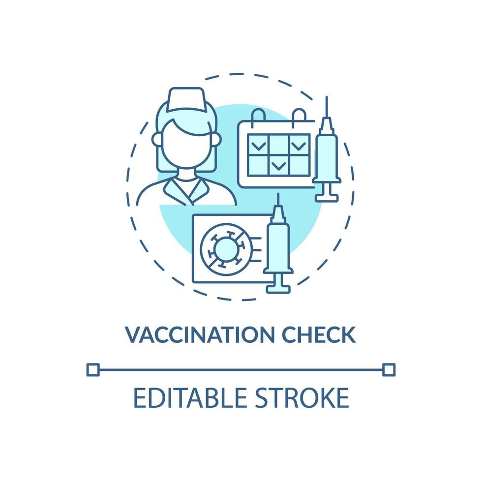 Vaccination check blue concept icon. Annual checkup abstract idea thin line illustration. Diseases prevention. Regular medical examination. Vector isolated outline color drawing. Editable stroke