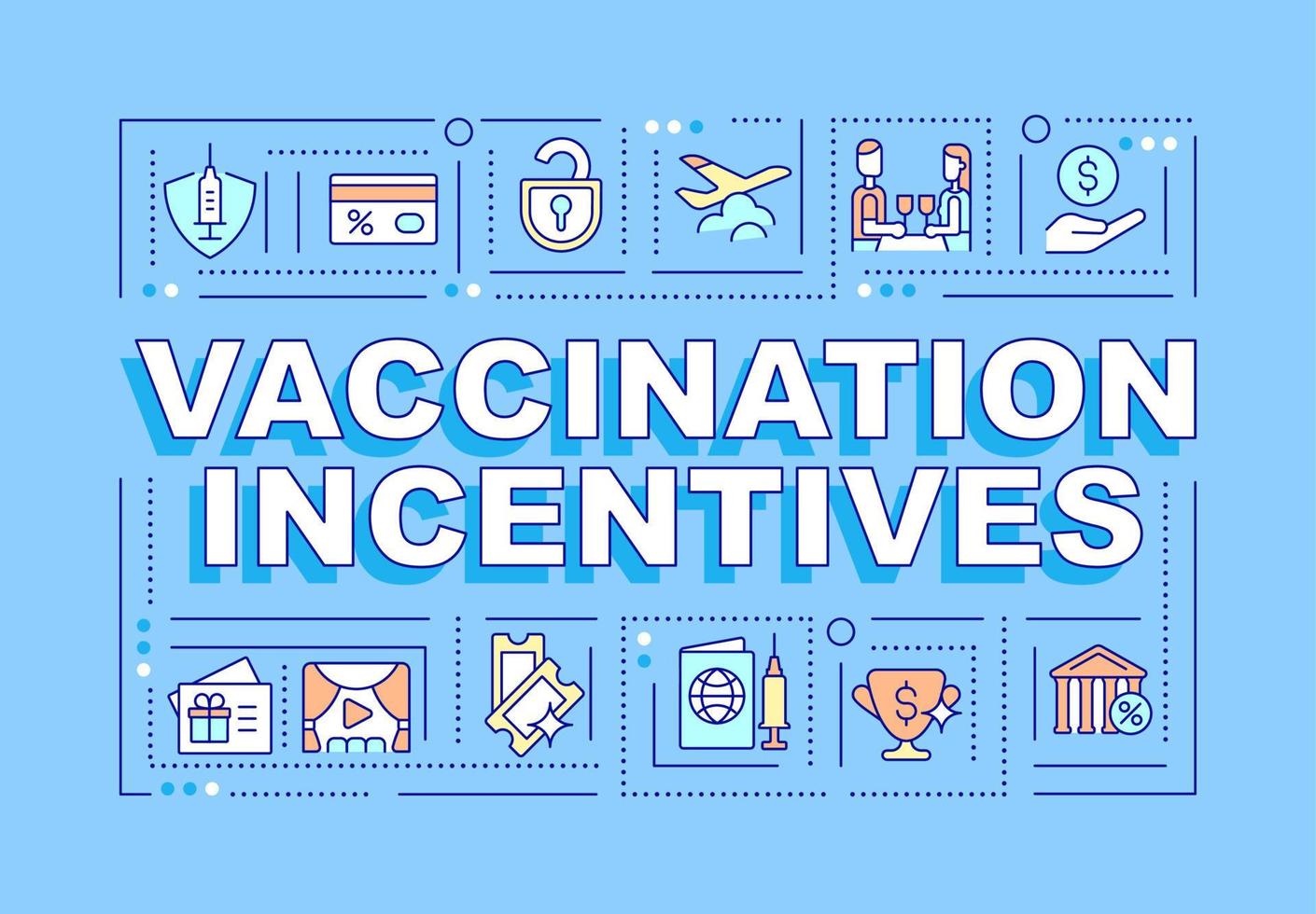 Vaccination incentives word concepts banner. Boosting vaccination rate. Infographics with linear icons on blue background. Isolated creative typography. Vector outline color illustration with text