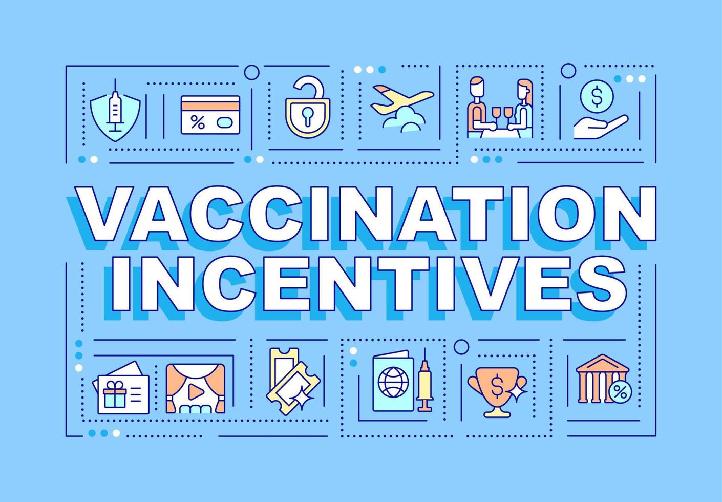 Vaccination incentives word concepts banner. Boosting vaccination rate. Infographics with linear icons on blue background. Isolated creative typography. Vector outline color illustration with text