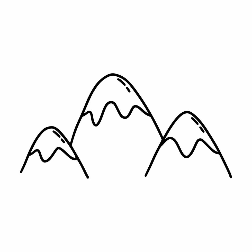 Mountain with snowy peak. Vector doodle illustration . Linear icon on theme of tourism.