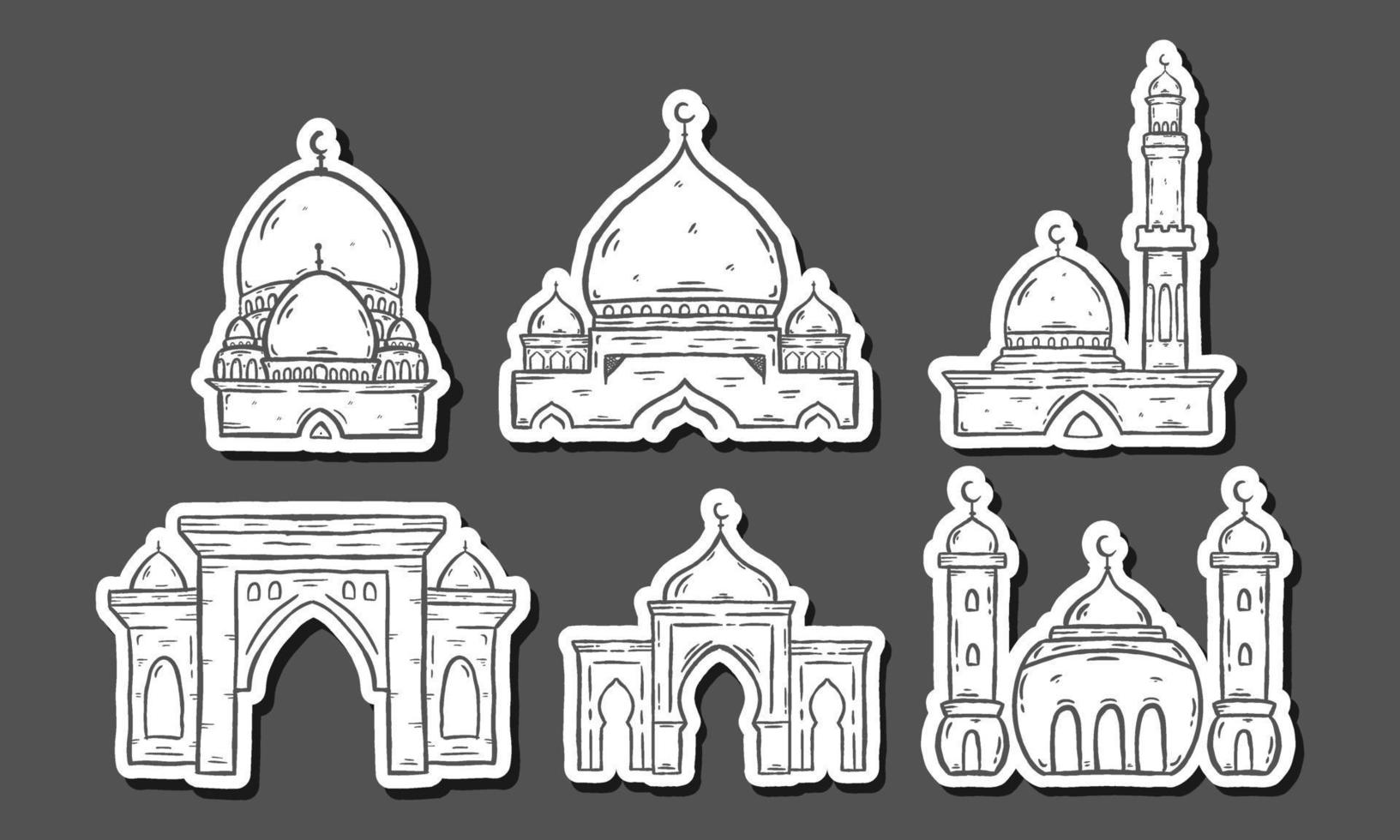 conjunto de mezquita islámica. gráfico vectorial de ilustración. mezquita de concepto de diseño con estilo de boceto dibujado a mano vector