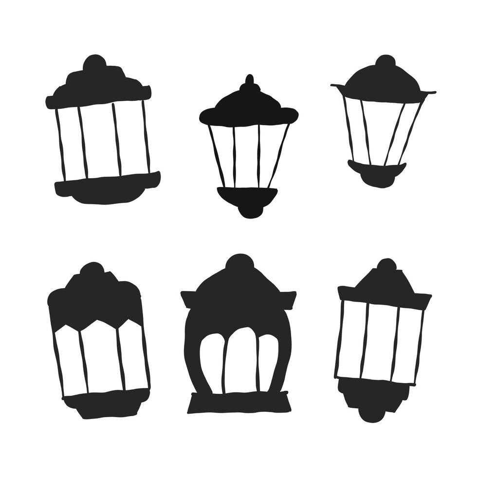 Set Of silhouette Lanterns. Illustration Vector Graphic.  Design Concept  Ramadan Lantern With HandDrawn Style