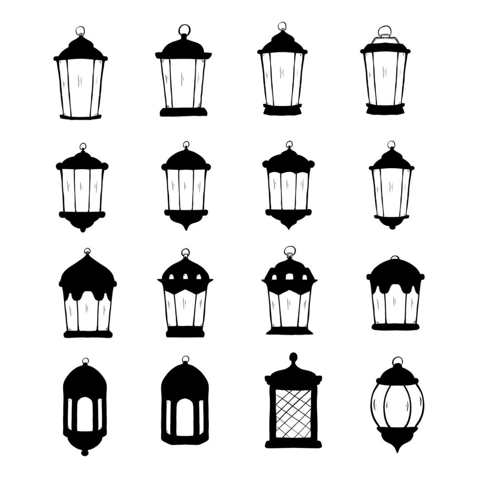 Set Of silhouette Lanterns. Illustration Vector Graphic. Design Concept
