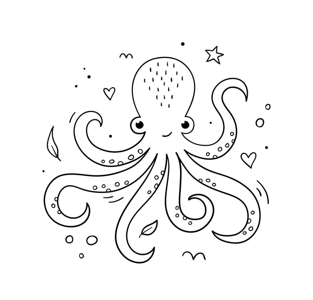 pulpo lindo dibujado a mano. bosquejo del garabato. animal acuático con  tentáculos. ilustración vectorial lineal. 5748704 Vector en Vecteezy