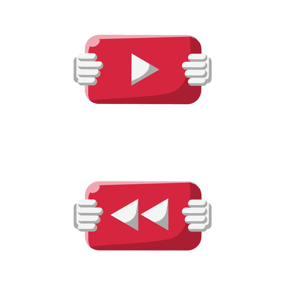 Hand Holding Play and Rewind Button Flat Icon Set. Clean and Shiny Illustration Design Element on Isolated White Background vector