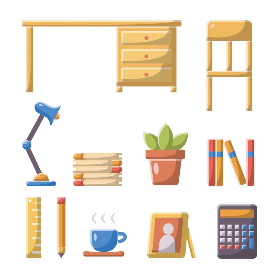 Back To School Study Object Flat Icon Set. Clean Illustration Design Element on Isolated White Background vector