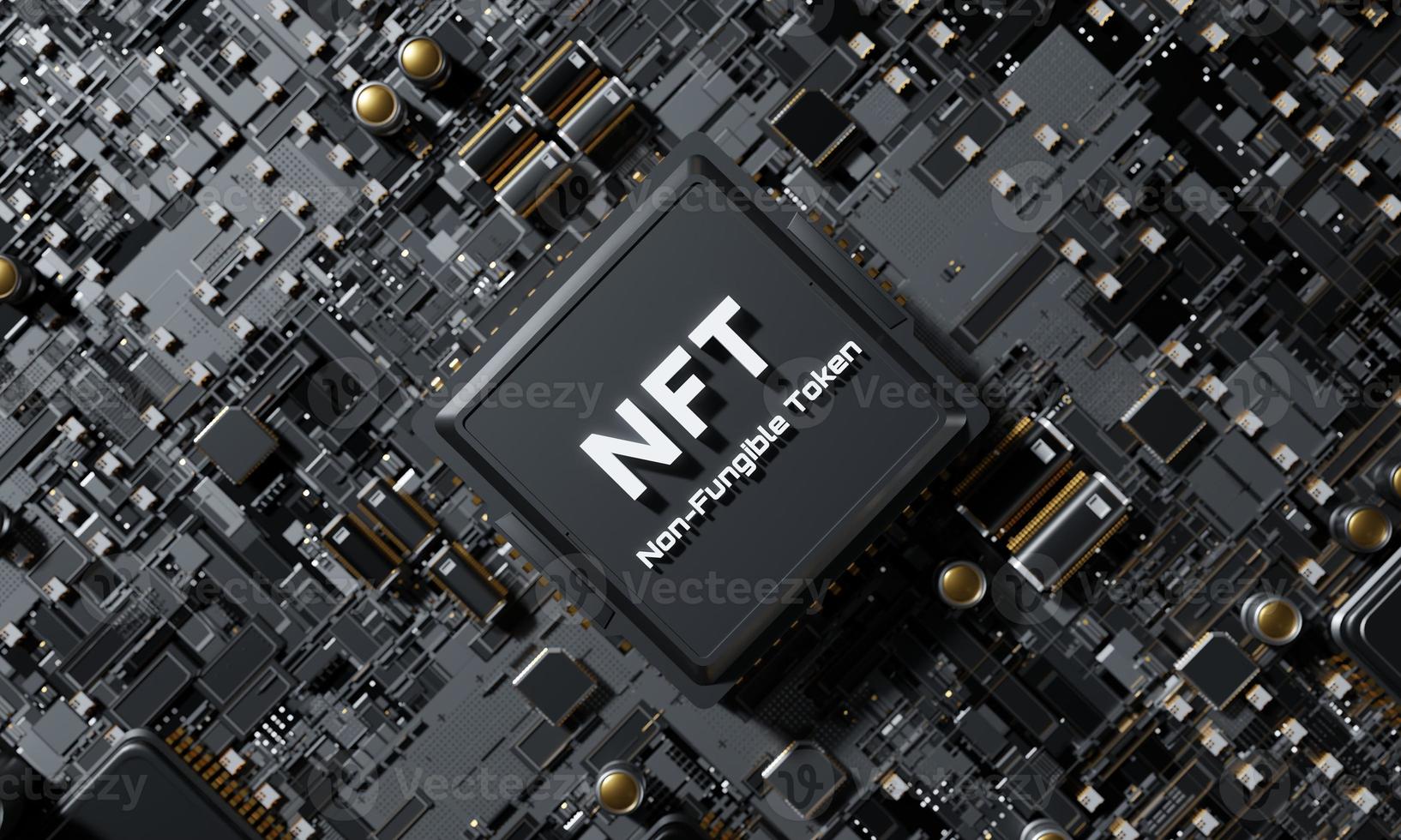 NFT Non-Fungible Tokens,  blockchain technology. 3d rendering illustration photo