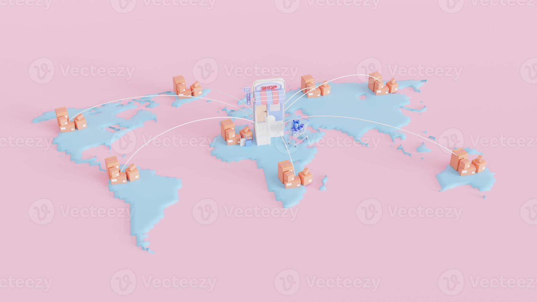 worldwide shipping concept of the world globe map. Express delivery concept, fast shipping, 3D illustration photo