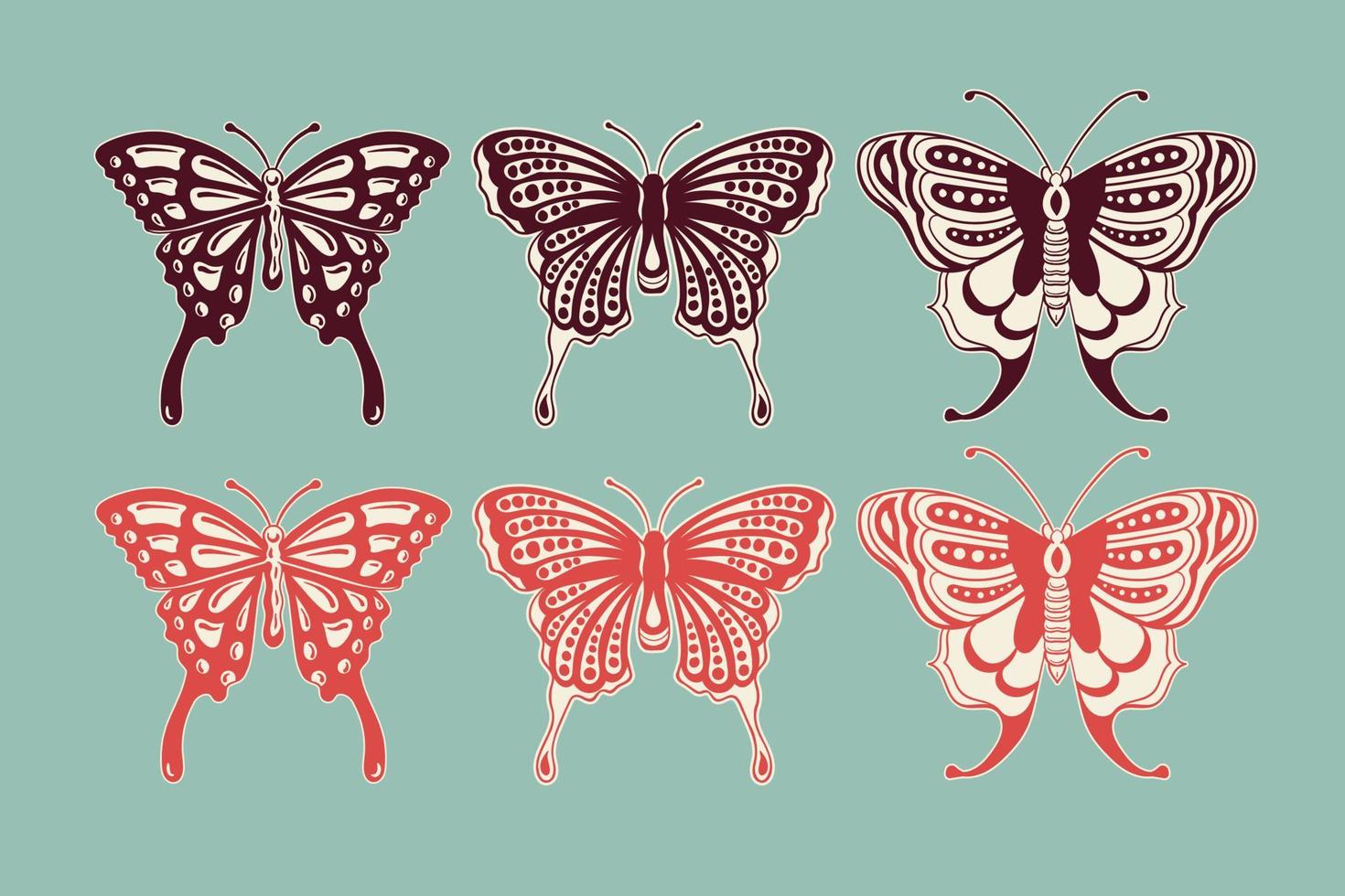 Collection vintage butterfly hand drawn style for tattoo stickers etc free vector