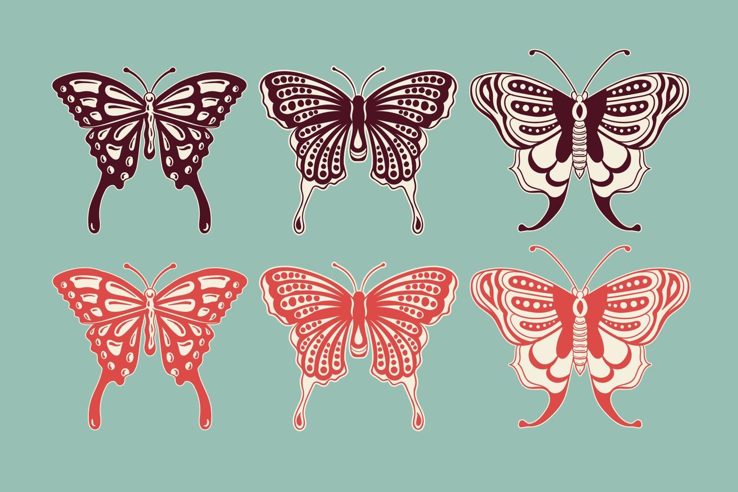 colección vintage mariposa estilo dibujado a mano para pegatinas de tatuaje, etc. vector libre