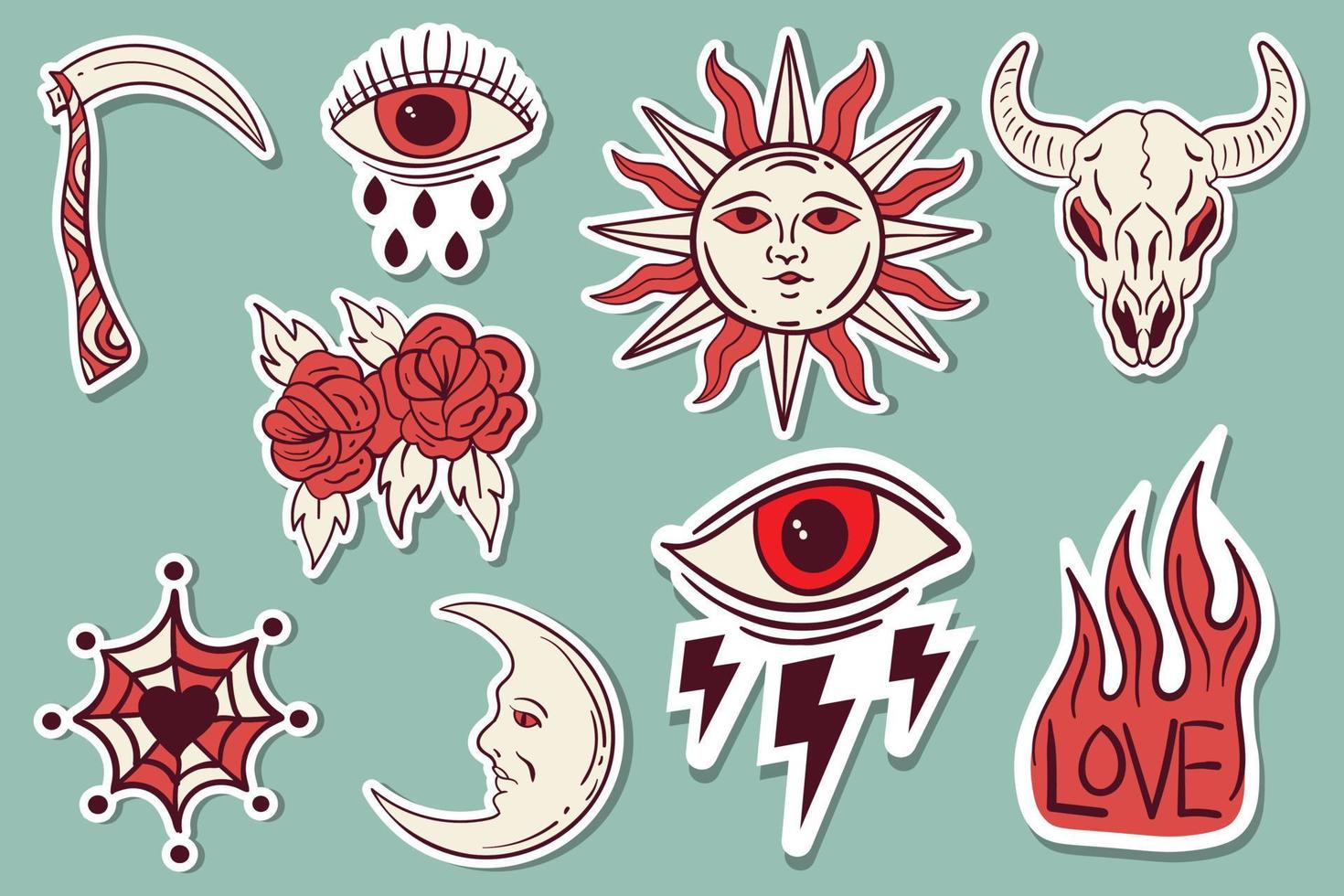 collection of hand drawn vintage tattoo stickers free vector