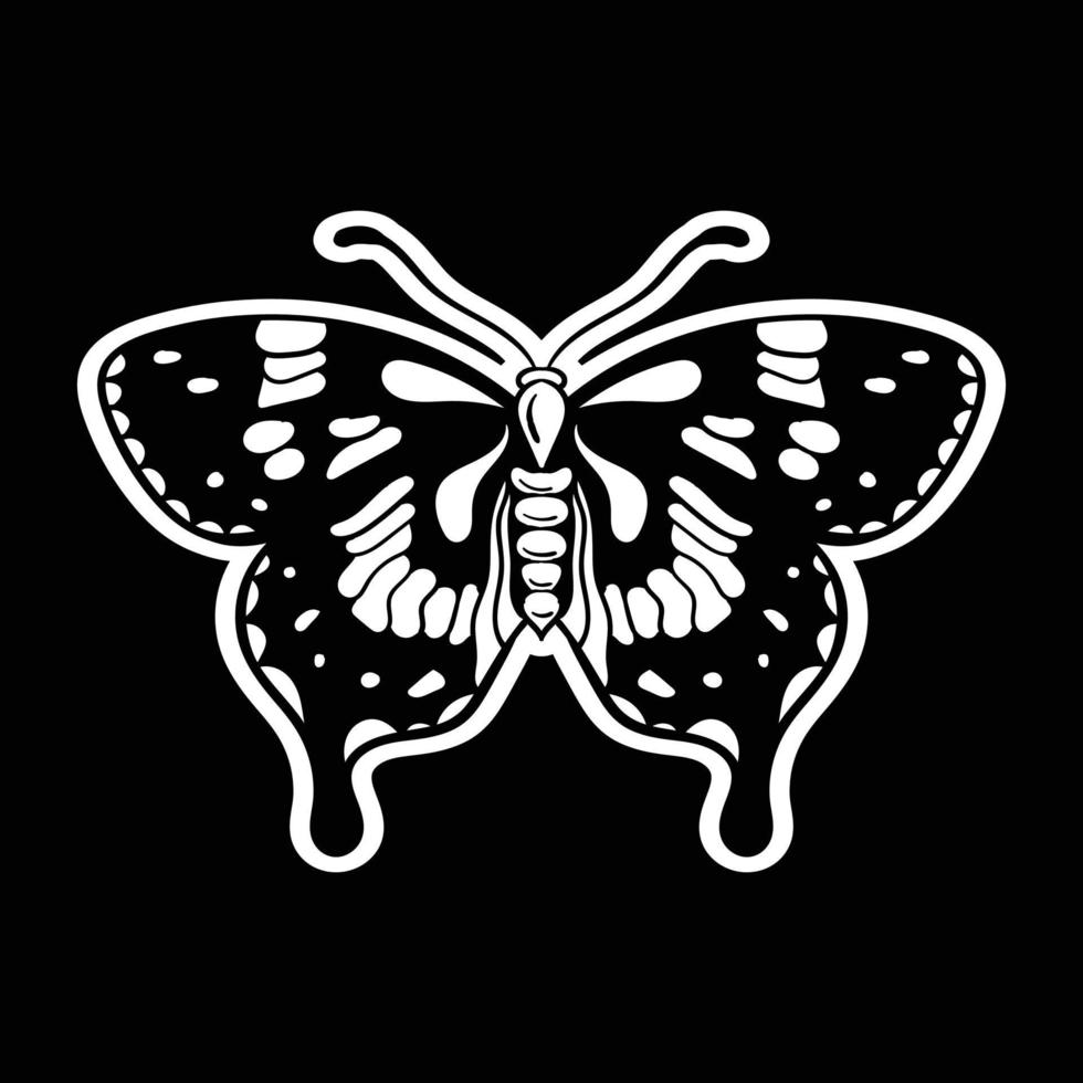 mariposa en blanco y negro estilo dibujado a mano para pegatinas de tatuajes, etc. vector premium