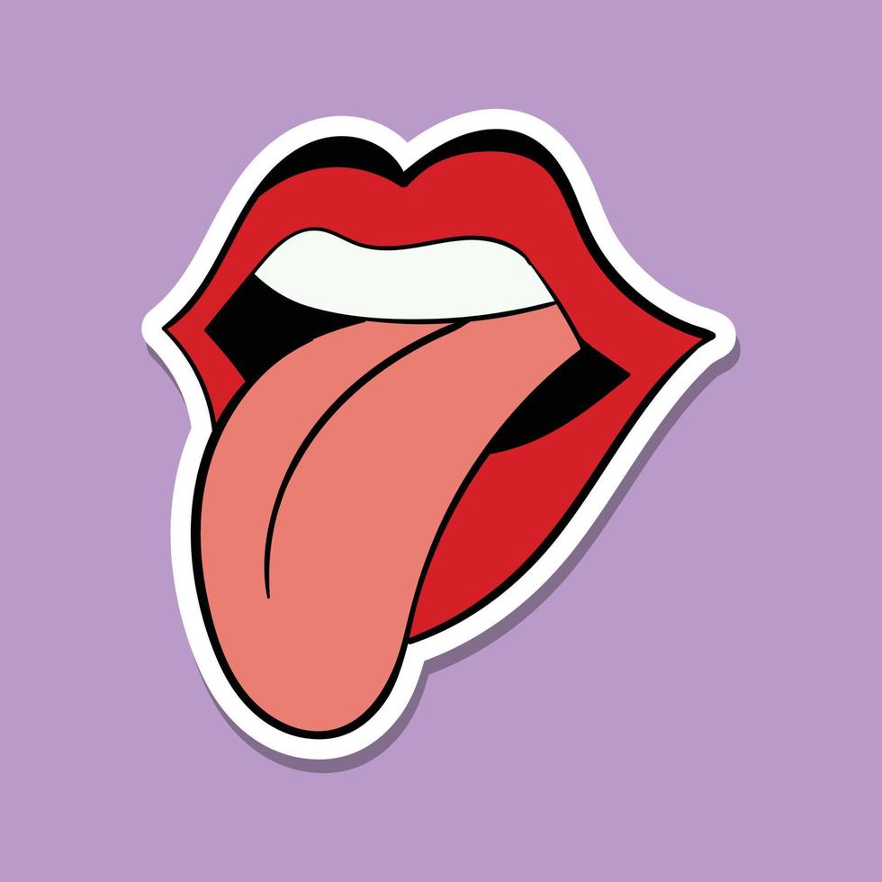 colorful hand drawn tongue lip sticker free vector