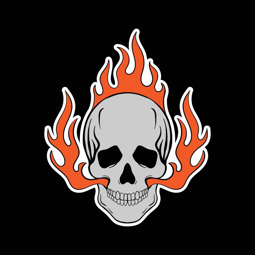 fuego con estilo dibujado a mano de calavera para pegatinas de tatuajes, póster, diseño de camisetas, etc. vector libre