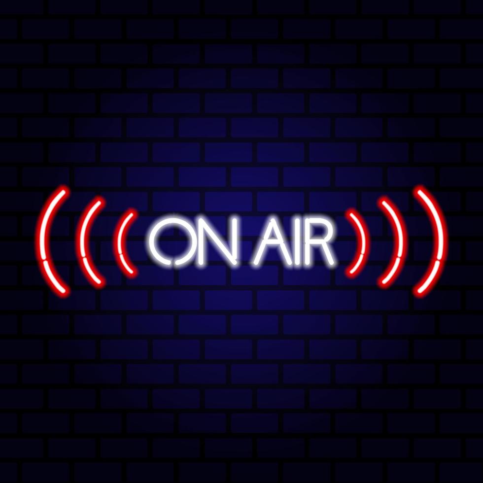 On air neon sign on the brick wall. Vector Illustration