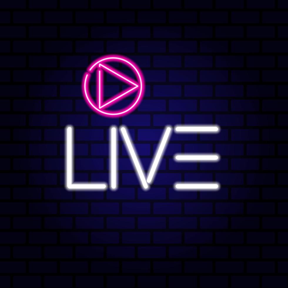 Live stream neon sign on the brick wall. vector