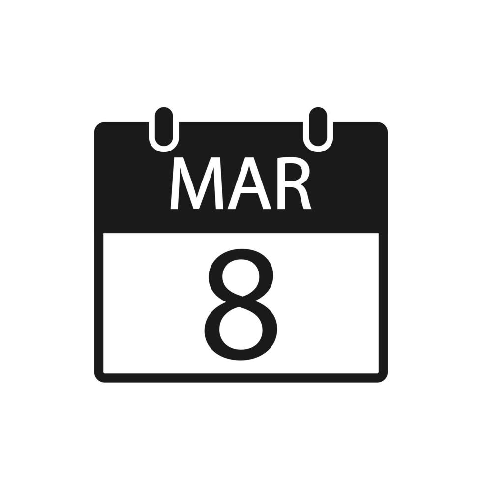 8 de marzo, icono de calendario. ilustración vectorial plana. día Internacional de la Mujer. vector