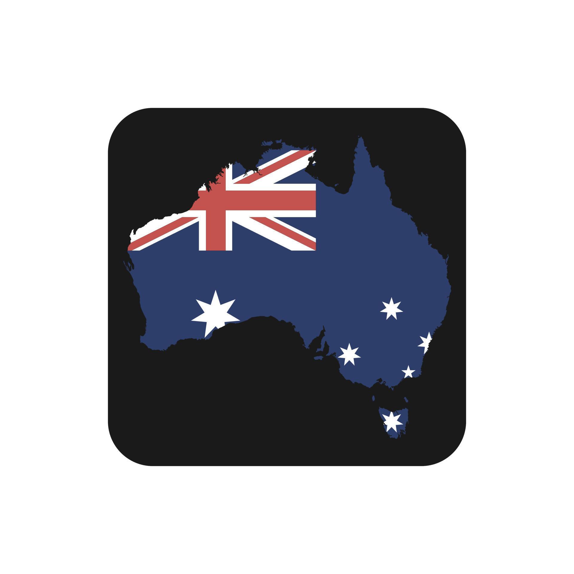 Australia mapa silueta con bandera sobre fondo negro vector