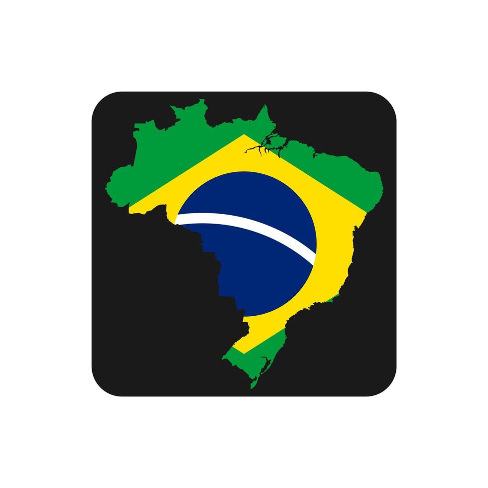Silueta de mapa de Brasil con bandera sobre fondo negro vector