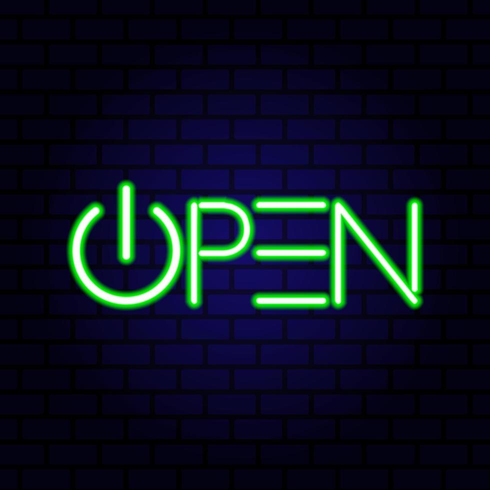 Neon sign with text open, entrance is available. Vector illustration