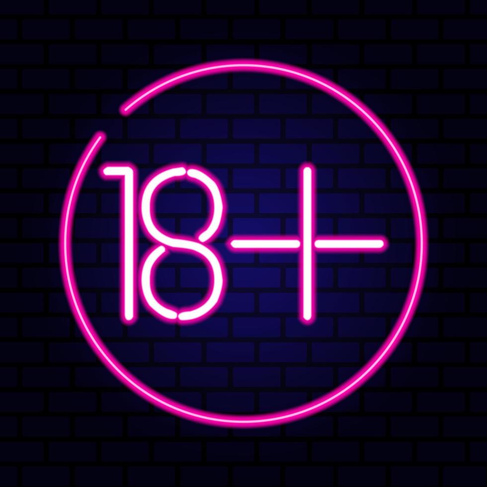 18 neon sign on the brick wall. Vector Illustration