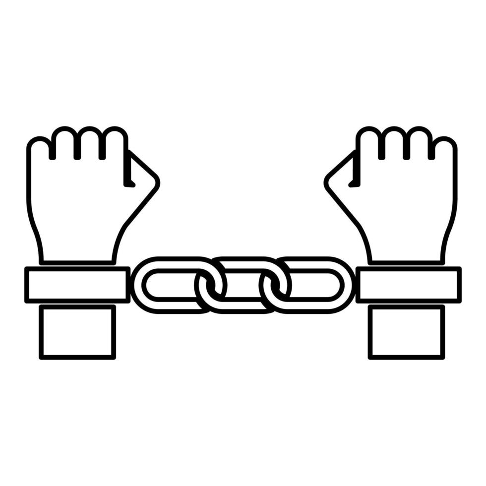 Hands in handcuffs Criminal concept Arrested punishment Bondage convict contour outline line icon black color vector illustration image thin flat style