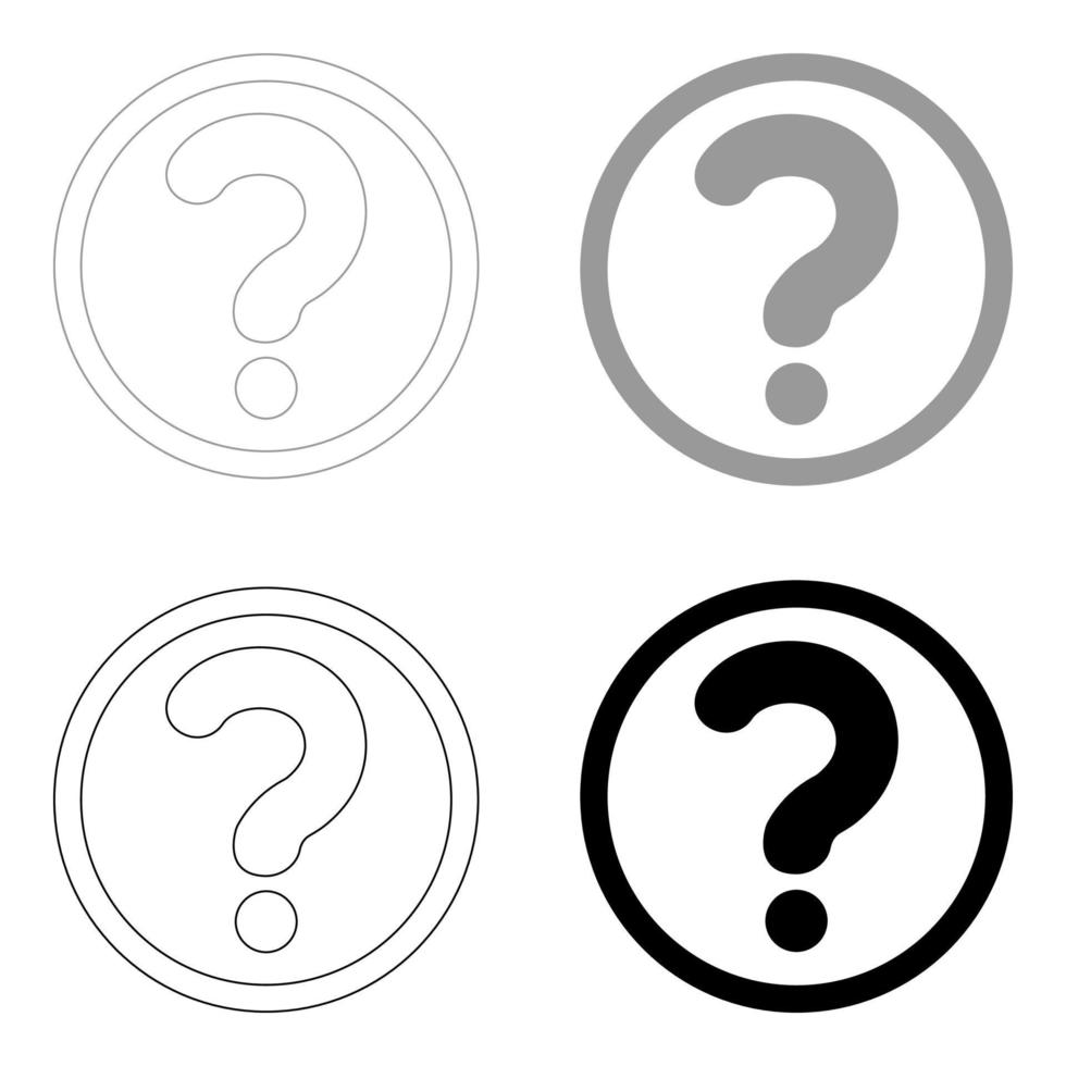 signo de interrogación en un círculo el icono de color gris negro establecido vector