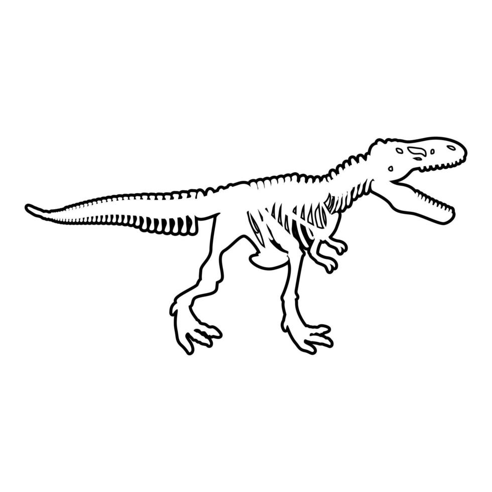 esqueleto de dinosaurio tiranosaurio rex huesos siluetas contorno contorno línea icono negro color vector ilustración imagen delgado estilo plano