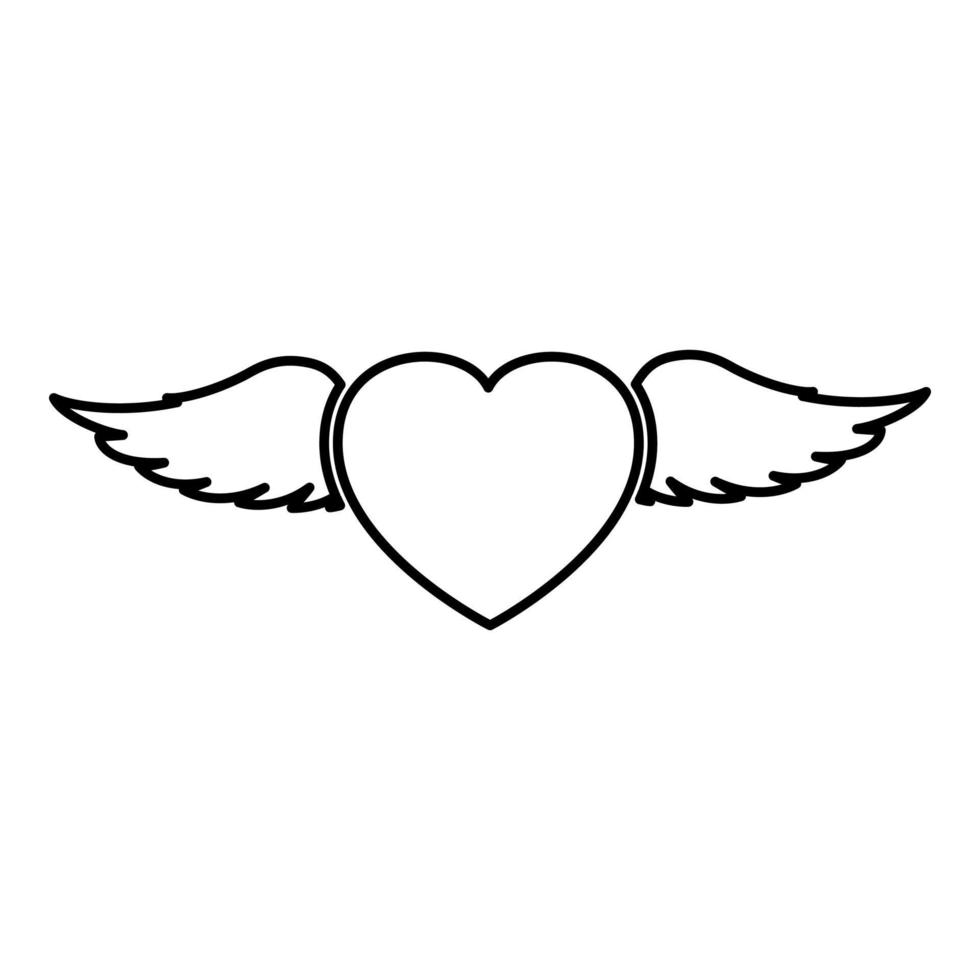 Heart with wing contour outline line icon black color vector illustration image thin flat style