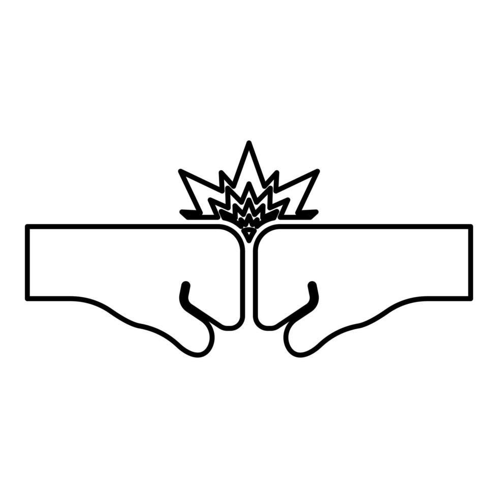Collision of two fist contour outline line icon black color vector illustration image thin flat style