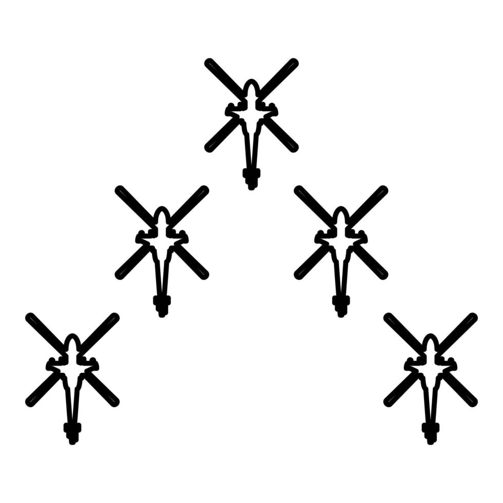 Group of combat helicopters military concept chopper in air army contour outline line icon black color vector illustration image thin flat style
