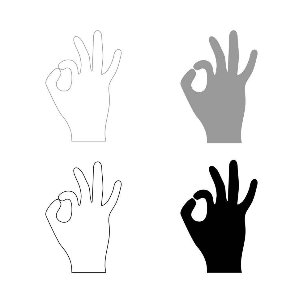 el signo muestra perfectamente la mano el icono de color gris negro establecido vector