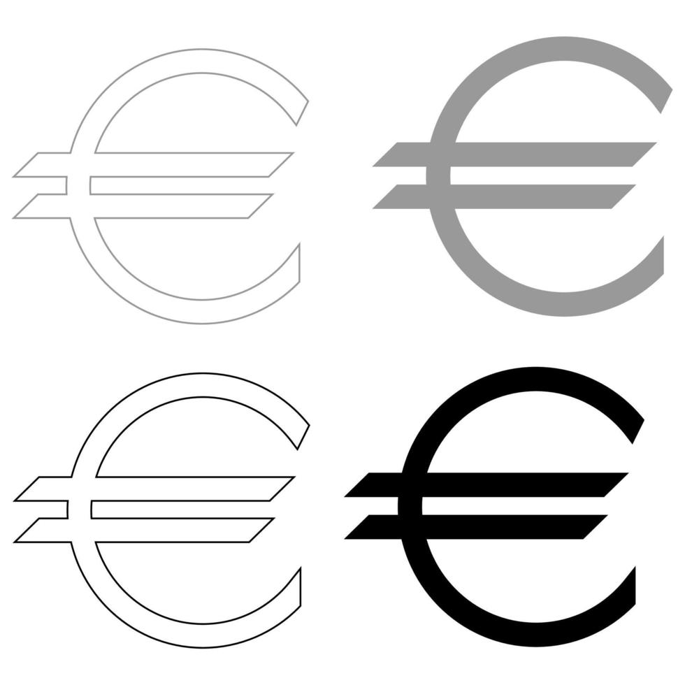 Euro symbol the set black grey color icon vector