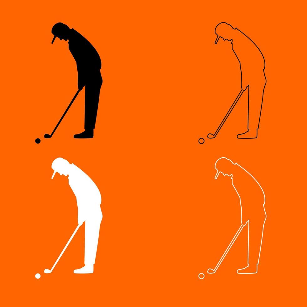 icono de golfista conjunto blanco negro color vector ilustración imagen estilo plano