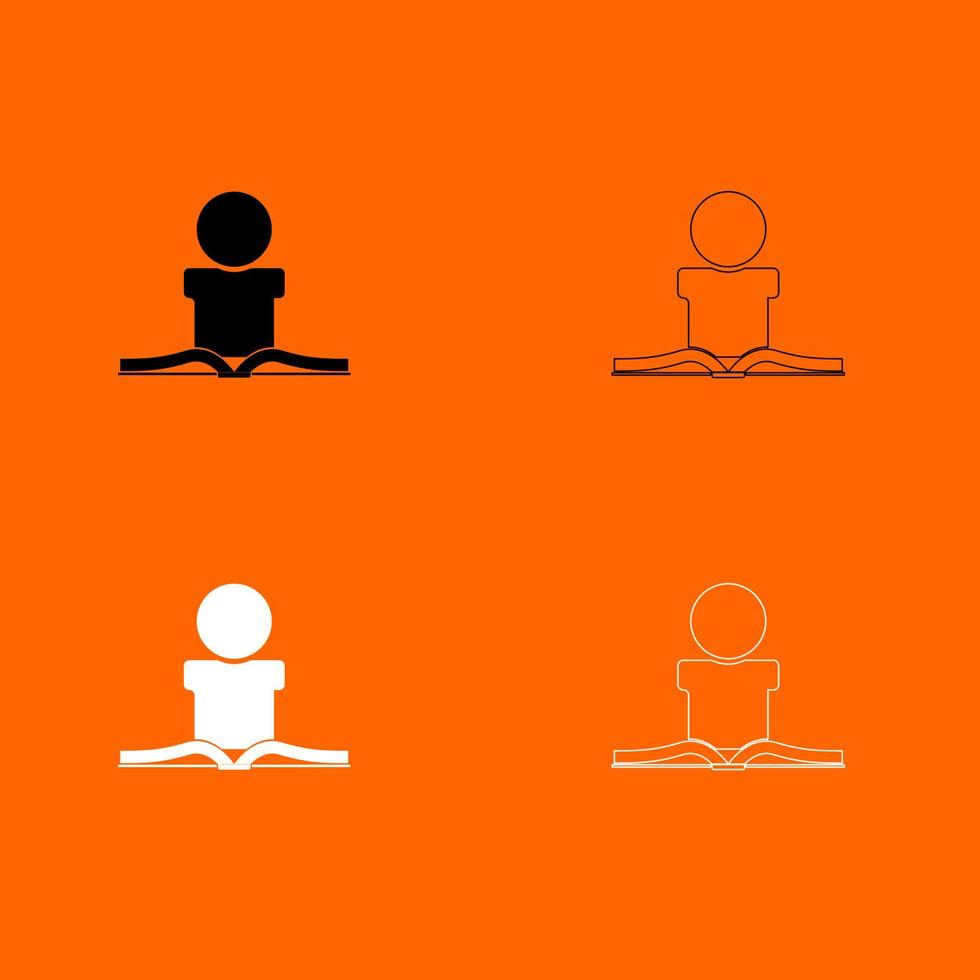 Man reading book icon set white black color vector illustration image flat style