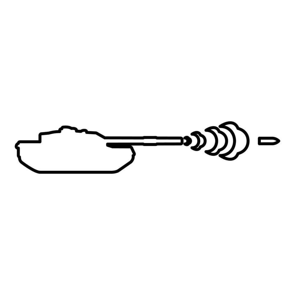 Tank shooting projectile shell military smoking after shot war battle concept contour outline line icon black color vector illustration image thin flat style