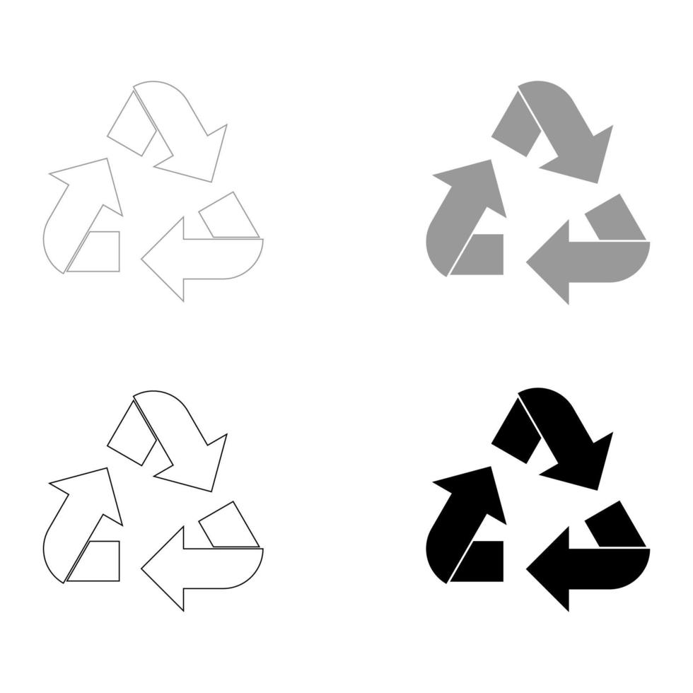 flechas de reciclaje en un círculo el icono de color gris negro establecido vector