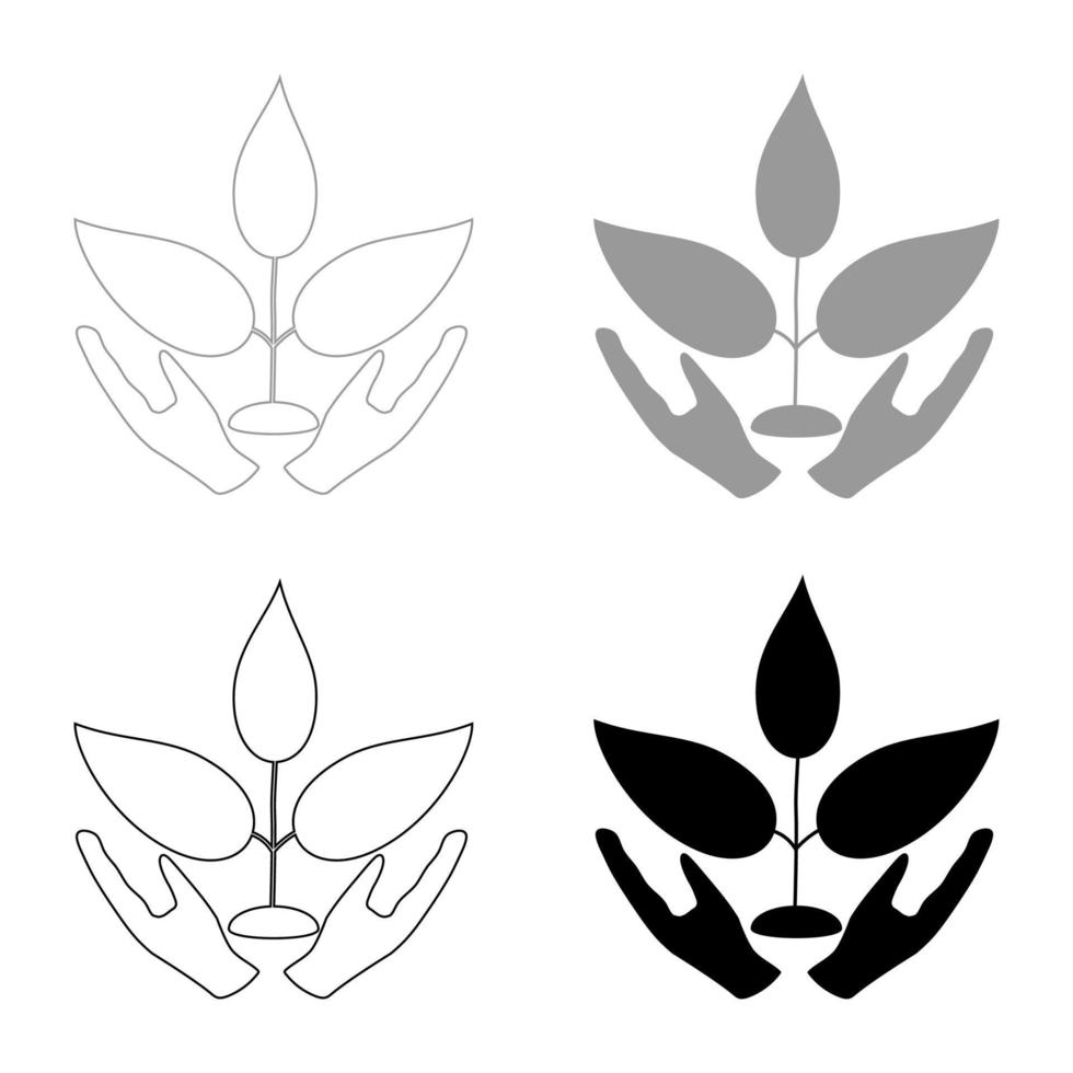 Plant and hand the set black grey color icon vector