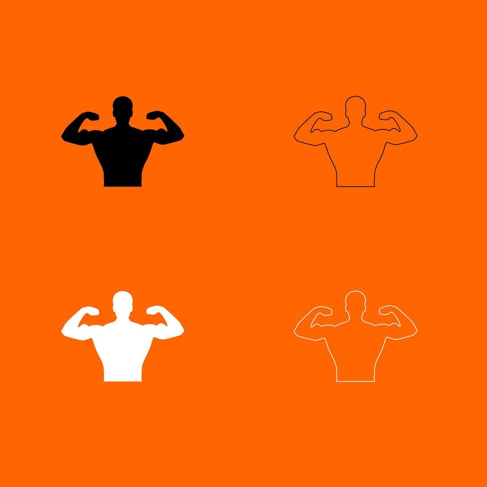 bodyblder es conjunto de iconos blanco negro color vector ilustración imagen estilo plano