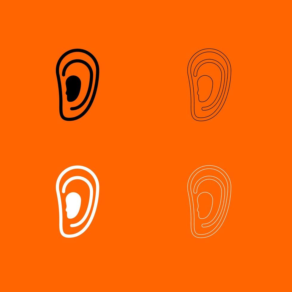 Ear icon set white black color vector illustration image flat style