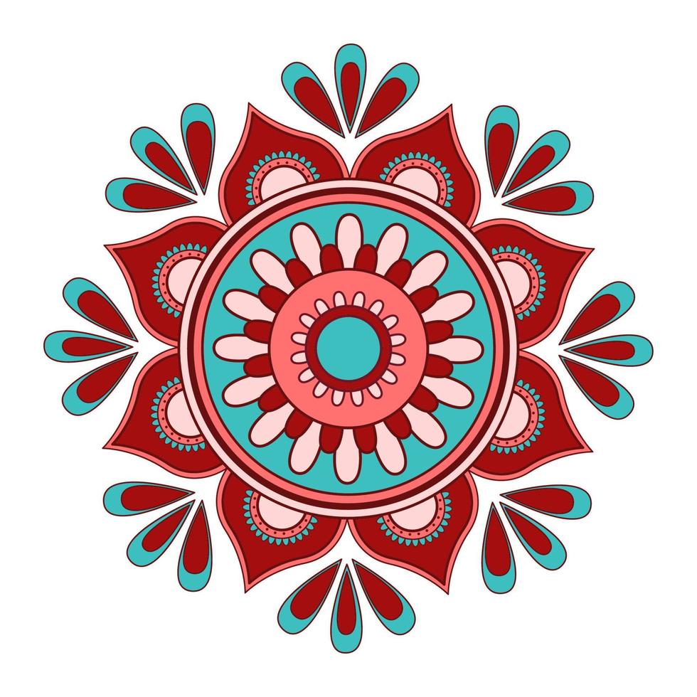 Mandala vector. A symmetrical round red and blue ornament. Ethnic draw vector