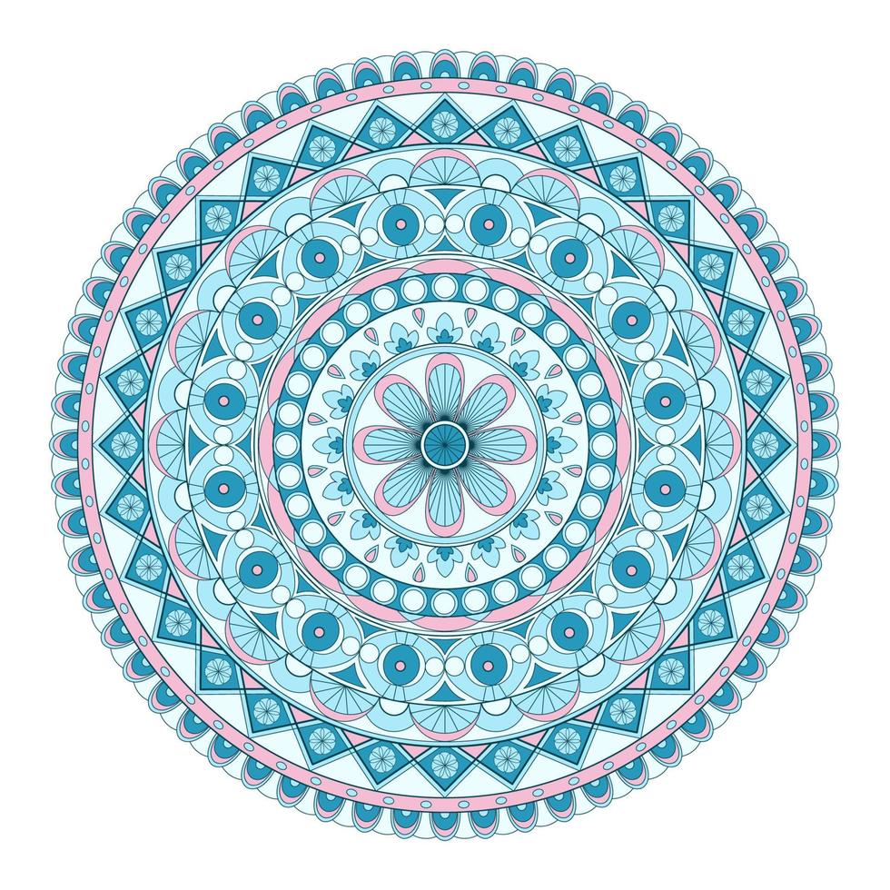 Mandala vector. A symmetrical round blue and pink monochrome ornament. Ethnic draw vector