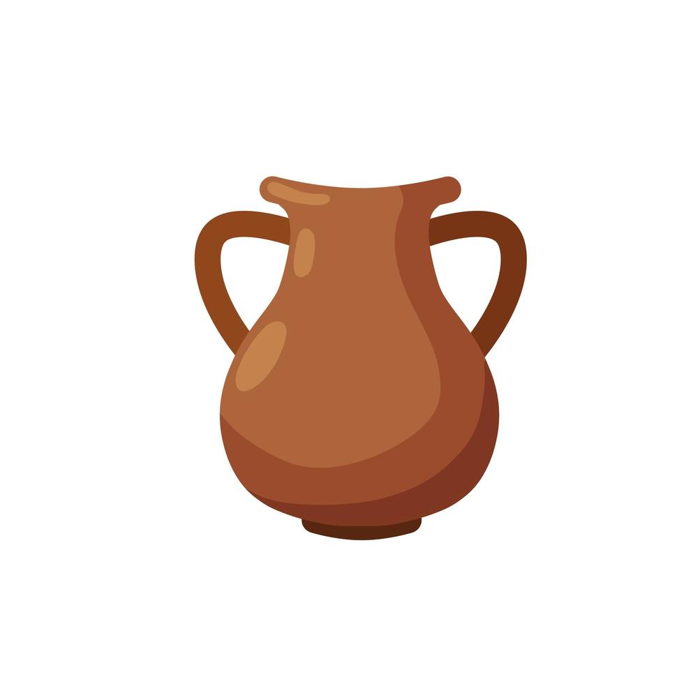 Clay pot. Copper jug. Brown antique tableware vector