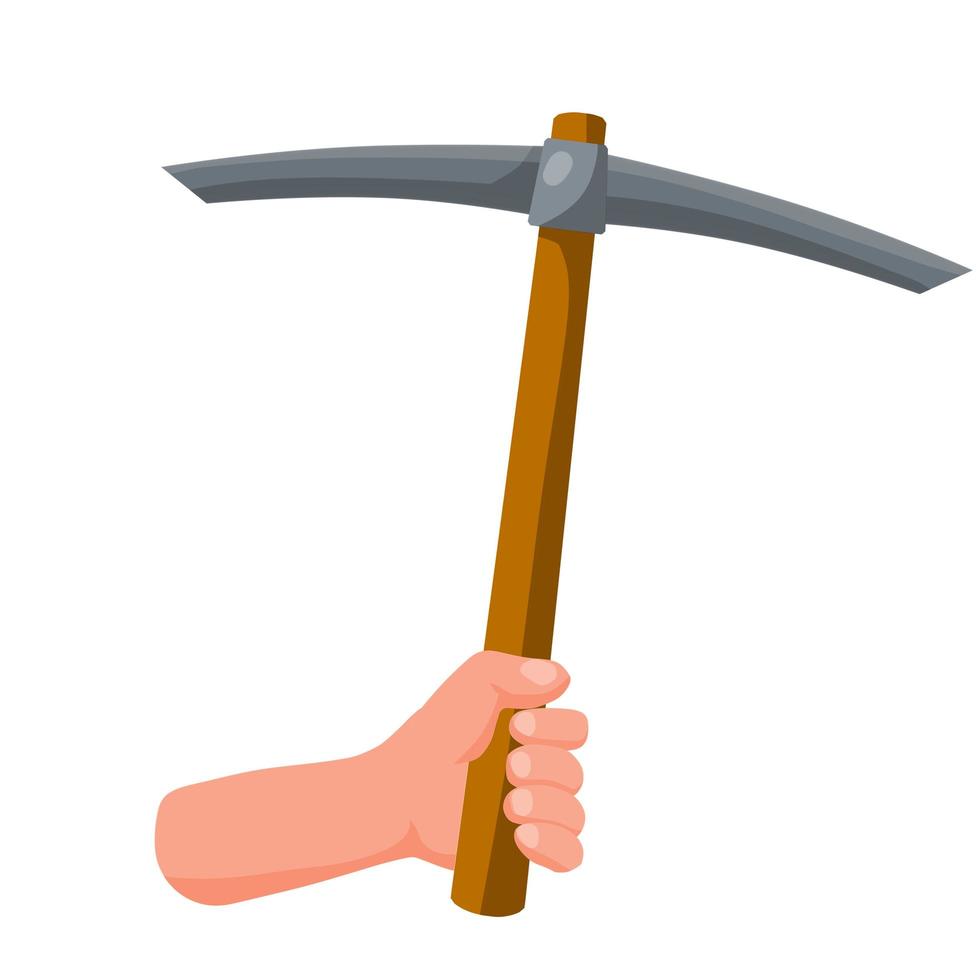 Hand hold pickaxe. Tool of digger vector
