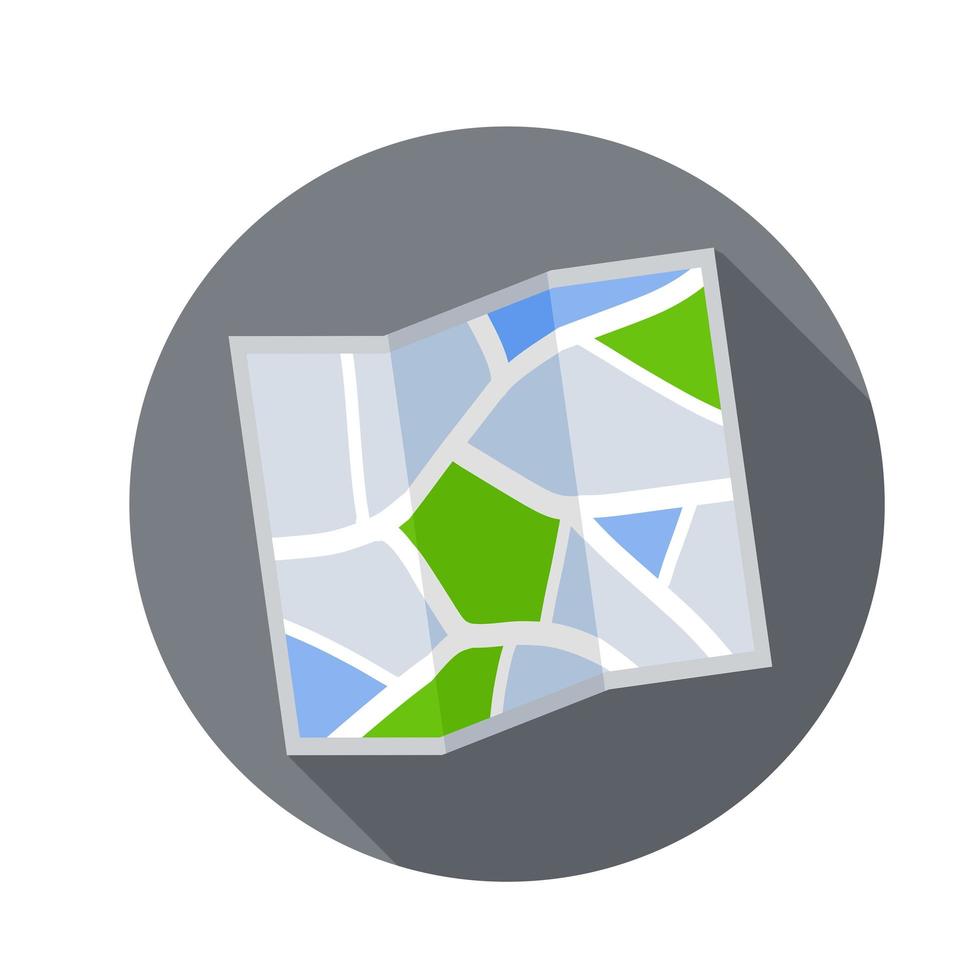 Map icon in circle with a shadow. City street. vector