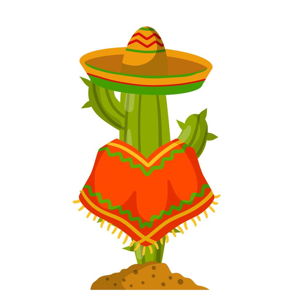 cactus en poncho y sombrero. personaje mexicano. vector