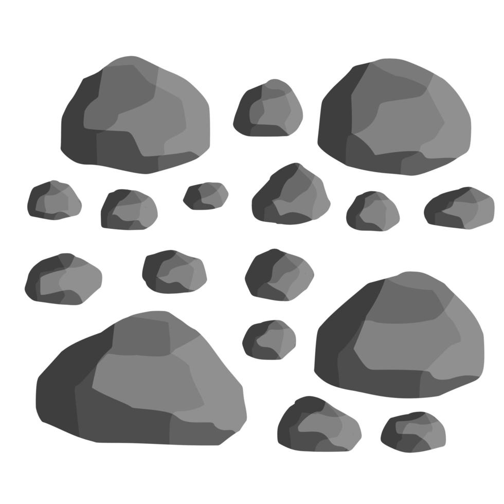 Natural wall stones and smooth and rounded grey rocks. Element of forests, mountains and caves with cobblestone. Cartoon flat illustration vector